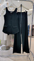 Single Breasted Square Neck Tops And Trousers Sets With Belt
